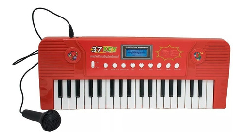Teclado Infantil Eletrônico Com Microfone Vermelho Bbr Toys